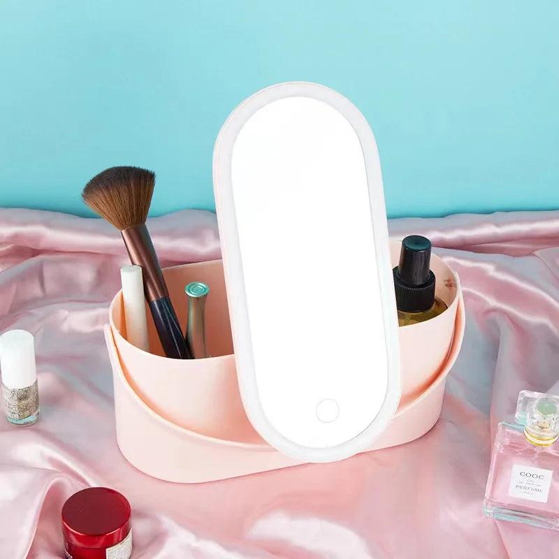 Makeup Organizer Box with LED Light Mirror - Rotserra