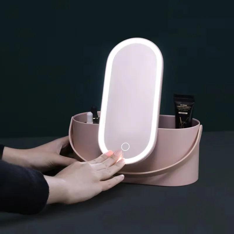 Makeup Organizer Box with LED Light Mirror - Rotserra